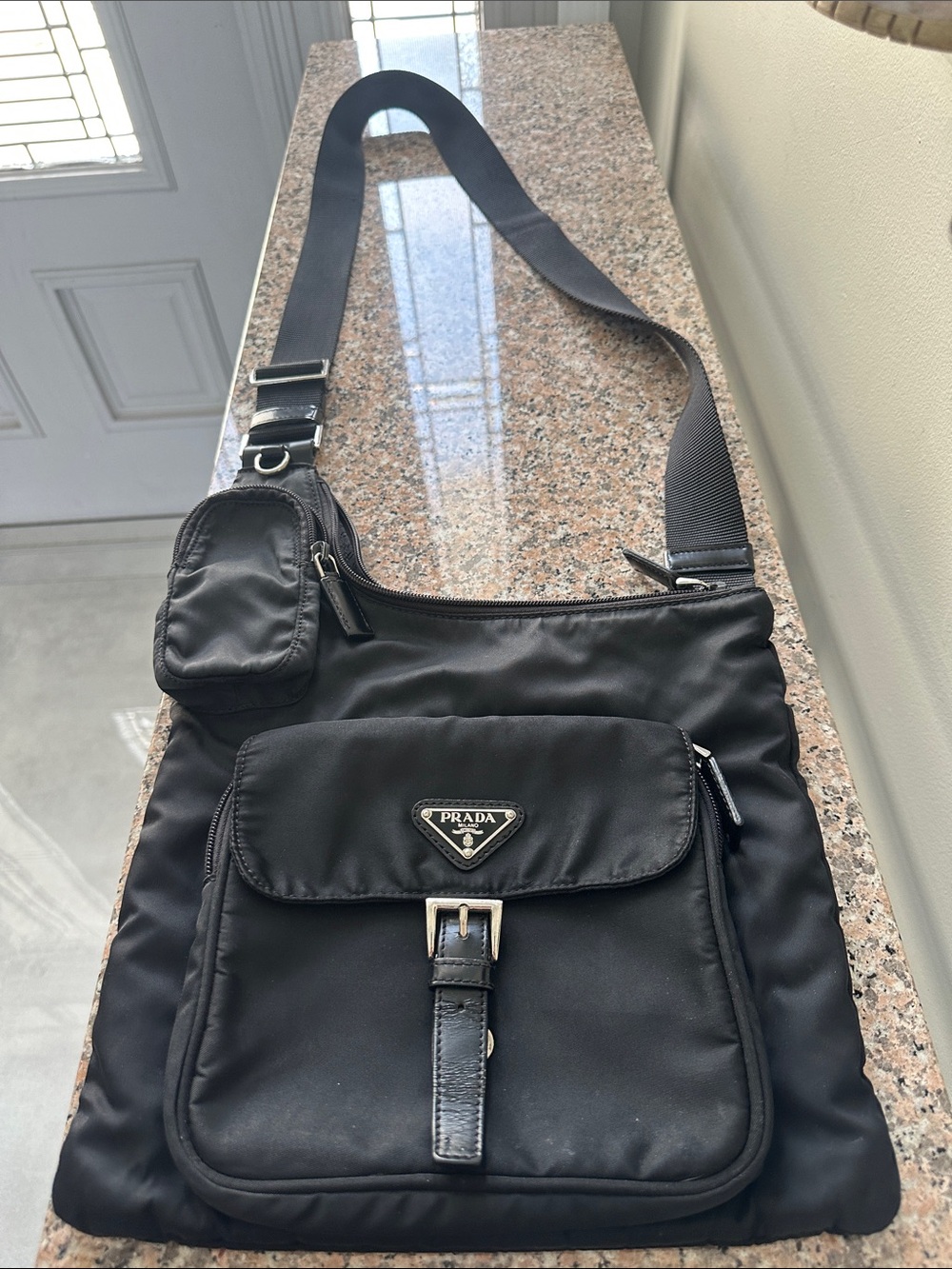 Prada Black Nylon Crossbody Messenger with Front Pocket and Buckle